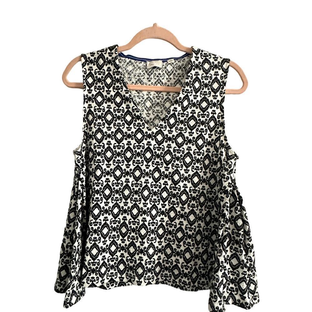 Postmark ANTHROPOLOGIE Black White Damask Monterey Tank Shirt - Sz Medium